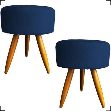Imagem de Kit 2 Puff Decorativo Redondo Para Sala Quarto Penteadeira Pé Palito Castanho Suede Cores