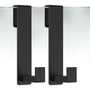 Imagem de WUIVIUT Ganchos de chuveiro em forma de L de aço inoxidável resistente de 19 cm sobre a porta de vidro - ganchos de toalha para porta de vidro de chuveiro sem moldura, suporte de banheiro para porta