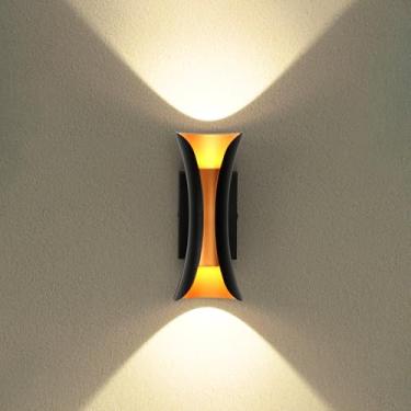 Imagem de ziidoo Luminária De Parede Moderna Para Ambientes Internos E Externos, 11,8" Led Preto Dourado, Pátio, Varanda, Porta Da Frente, Decoração Casa Cima, Baixo, Escada, Corredor, Sala Estar
