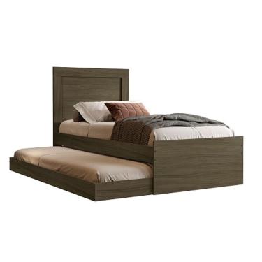 Imagem de Cama Luara Solteiro Com Auxiliar Castanho – VJ Móveis