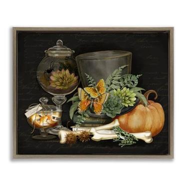 Imagem de Stupell Industries Dark Academia Bookstack & Motif Brown Framed Floater Canvas Wall Art Design por Nicole Tamarin, 17 x 21