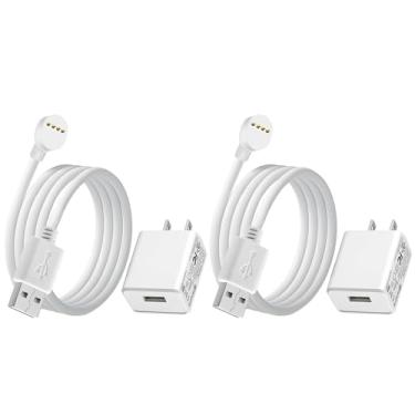 Imagem de LONNKY Pacote com 2 cabos de alimentação para Google Nest Cam (bateria) - 2ª geração, cabo de carregamento externo plano à prova de intempéries de 3 m, adaptador de fonte de alimentação contínua