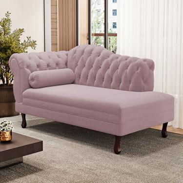 Imagem de Divã Recamier Chaise Longue Lavínia 150cm Capitonê Pés de Madeira Bouclê Rosé - Desk Design