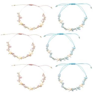 Imagem de GOMAKERER 6 peças, 2 cores, concha, estrela-do-mar, pulseiras empilháveis com contas coloridas de estrela-do-mar, pulseira artesanal de verão e praia para mulheres