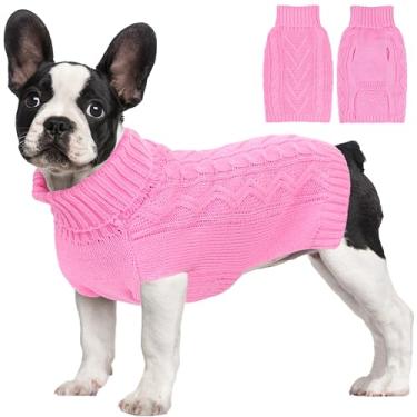 Imagem de Suéteres para cães, roupas de inverno para cães pequenos, médios, quente, para meninas, meninos, roupas para animais de estimação, gola rolê, roupa de cachorro (rosa, grande)