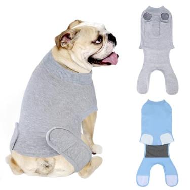 Imagem de QUEARN Pacote com 2 unidades de algodão respirável para recuperação de cães após esterilização pós-esterilização de feridas abdominais, macacões profissionais anti-lambidas para ataduras de cirurgia