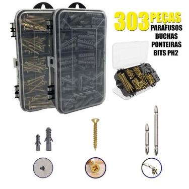 Imagem de Kit Combo Parafusos e Buchas Ponterias Bits Imã Phillips Maleta estojo