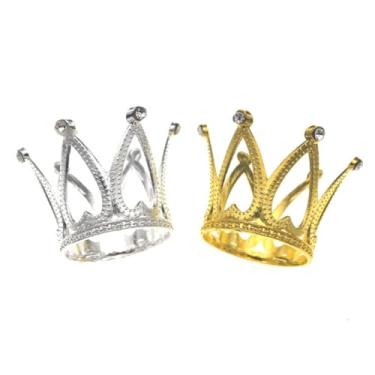 Imagem de 6PCS Crown Cake Topper Mini Crown Cake Topper Ornaments Princess Crown Cup Cake Topper Decoration for Birthday Wedding Christmas Party, Gold and Silver