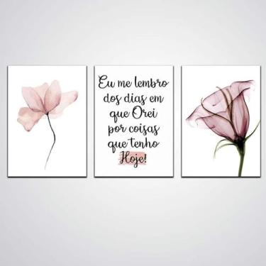 Imagem de Kit De Quadro Flores E Frases Motivacionais Em Madeira - Quadros Tac