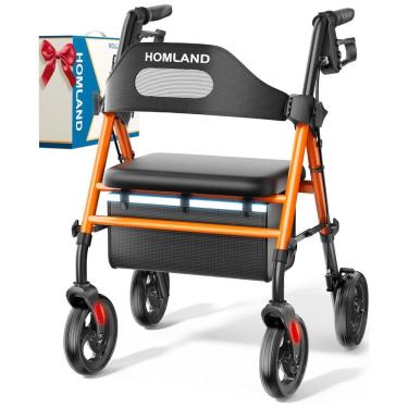 Imagem de Andador Rollator Dobrável com Assento para Idosos, Rodas de 20cm, Suporta até 159 kg, Altura Ajustável - Conforto e Segurança para