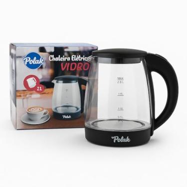 Imagem de Chaleira Elétrica de Vidro com Led Azul 127V, Preta, 2.0L, com Indicador de Nível de Água, Base Giratória 360°