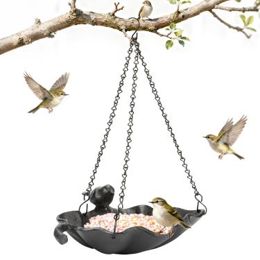 Imagem de Alimentador de pássaros pendurado em ferro fundido, suporte para bandeja de banho de pássaros, alimentador de sementes de pássaros, bandeja pendurada, bandeja de alimentação e banheiro de pássaros, ótimo presente para ambientes externos, pátio, jardim, quintal, cobre decorativo
