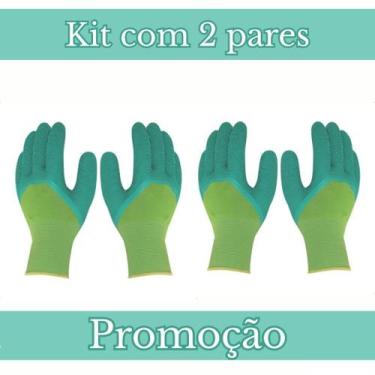 Imagem de 2 Pares Luva Emborrachada Reforçada Malha Corrugada Banho Látex Coleta