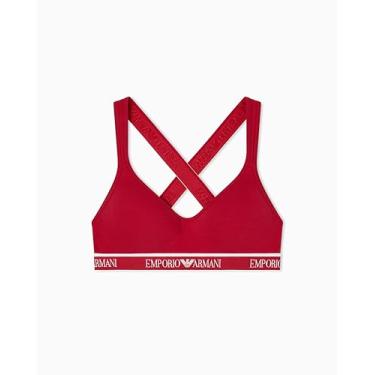 Imagem de Emporio Armani Sutiã sutiã acolchoado com logotipo icônico feminino, Vermelho lacado, M