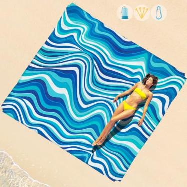 Imagem de Cobertor de praia impermeável à prova de areia 1-7 adulto grande 188 × 203 cm, leve, durável, compacto, livre de areia, extra grande, tapete de praia para viagem, acampamento, caminhada, piquenique