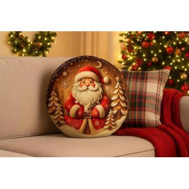 Imagem de Almofada Redonda Natal 40x40  Decoração Natalina Sala Sofá Cama Enfeit