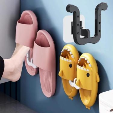 Imagem de 2 peças de sapatos montados na parede, gancho para pendurar, dois compartimentos, pantufas, escorredor de toalha, colar, chave, suporte para artigos diversos que economizam espaço (2 peças-preto)