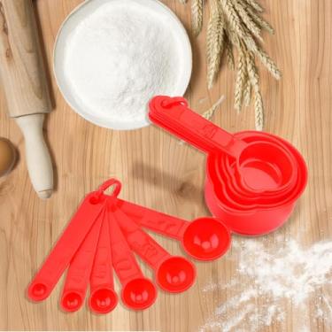 Imagem de Conjunto de colheres e copos de medição - plástico de grau alimentício para cozimento seco/líquido, utensílios de cozinha antiderrapantes com alça (essenciais de cozinha)