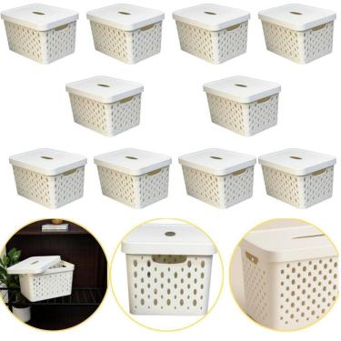 Imagem de Kit 10 Caixa Cesto Organizador Multiuso Empilhável 17L