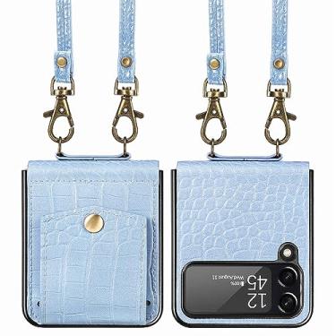 Imagem de Adequado para samsung zflip5 padrão de crocodilo cordão longo estojo para celular plugue titular do cartão capa protetora, T5, para Samsung Z Flip 4