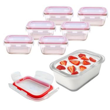 Imagem de Kit 6 Pote De Vidro Tampa Hermética Marmita Fit Colorido C/ Travas 150