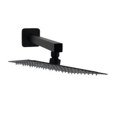 Imagem de Ducha Black 20 Cm Inox 304 Com Braço Parede Matte 28 cm - AMG Metais