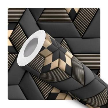 Imagem de Papel De Parede Adesivo Geometrico 3D Grafite Dourado Sala 1.5m - DELI