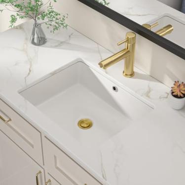 Imagem de Dcolora Pia de banheiro de 55 x 38 cm, pia de banheiro refratária retangular de cerâmica branca de porcelana lavatório sob a pia do balcão, estilo fazenda #DC-UVS2538003