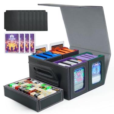 Imagem de AFIING Caixa de baralho Commander para MTG/EDH, serve para mais de 400 cartas de manga dupla, com janela de exibição, 4 estojos removíveis, divisórias, bandeja de dados e alça, porta-cartões para TCG