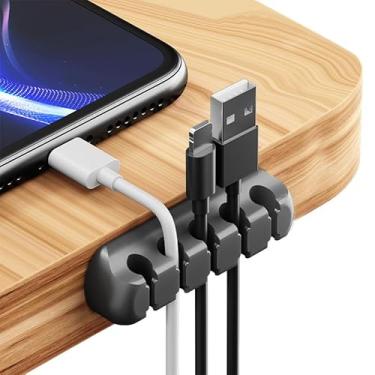 Imagem de Organizador de cabos, clipe de gerenciamento de cabos de mesa, suporte de cabo de silicone autoadesivo para casa e escritório, gerenciamento de cabos para cabos USB, Lightning e carregador