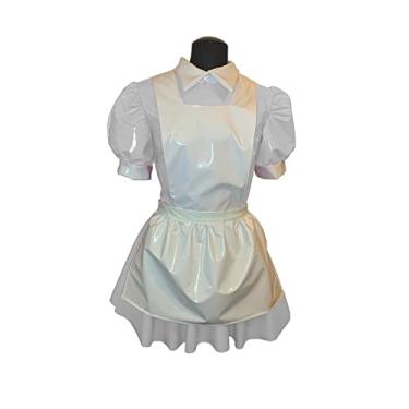 Imagem de Vestido masculino masculino manga Wetlook látex vestido rodado, prata, M