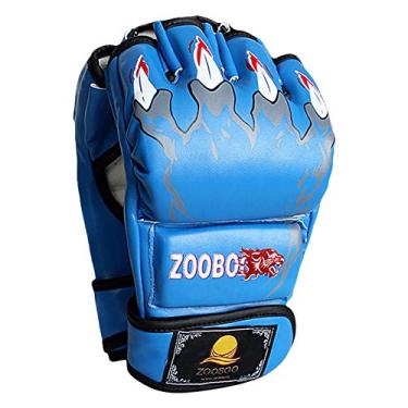 Imagem de Luvas MMA ZooBoo, luvas de luta de boxe com meio dedo luvas MMA com pulseira ajustável para treinamento Sanda Sparring Punching Bag (tamanho único), Azul, One Size