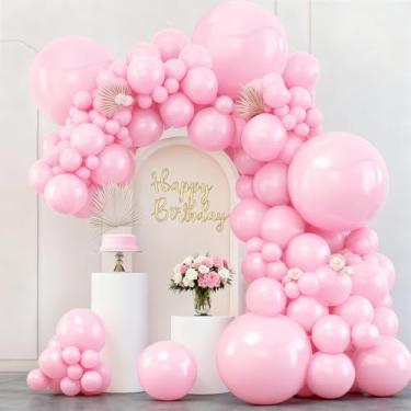 Imagem de Kit de arco de balão rosa, 133 balões de látex rosa claro pastel em balões rosa de 91,4 cm, 45,7 cm, 30,5 cm, 25,4 cm, 12,7 cm de tamanhos diferentes para chás de panela, casamento, despedida de