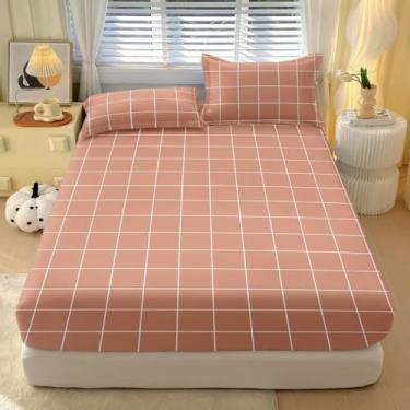 Imagem de Jogo De Lençol 3 Peças Com Elástico Casal Estampado Nao Desbota e Toque Macio Micropercal 400 Fios(Xadrez rosa)