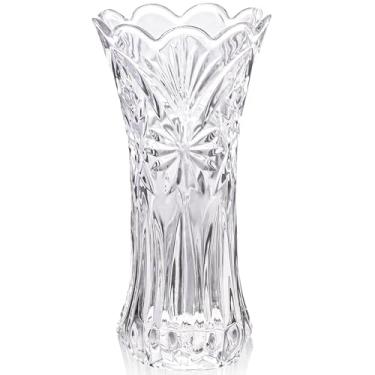 Imagem de JASVIC Vasos de cristal de 30 cm para flores, vaso de flores de vidro com design starburst, vaso decorativo moderno elegante para sala de estar, mesa de jantar, escritório, centro de mesa, casamento