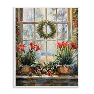 Imagem de Stupell Industries "Vista de janela de amarílis plantada", arte giclée emoldurada, branca, 28 x 35 cm