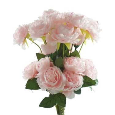 Imagem de Bairdish 12 peças de flores artificiais realistas, buquê floral rosa, plantas falsas, peônias falsas com hastes para casamento, dama de honra, buquês de noiva, arranjos de flores, decoração de mesa de