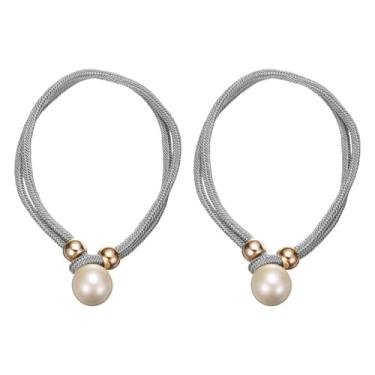 Imagem de PATIKIL Laços de cortina de pérola, pacote com 2 suportes decorativos de amarrar de pérola com cordas de anel de fixação para cortina de janela, cinza