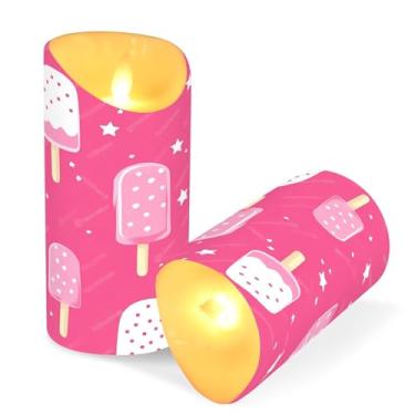 Imagem de ATTX Pacote com 2 picolés de desenho animado velas sem chama – Velas de pilar de LED de 7,6 cm x 15 cm com controle remoto e temporizador para casa, casamento, decoração de acampamento #243