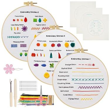 Imagem de 3 conjuntos de kit de prática de bordado para iniciantes, kit de bordado de flores de borboleta para iniciantes, kit de prática de ponto à mão com técnicas de habilidade de bordado para adultos