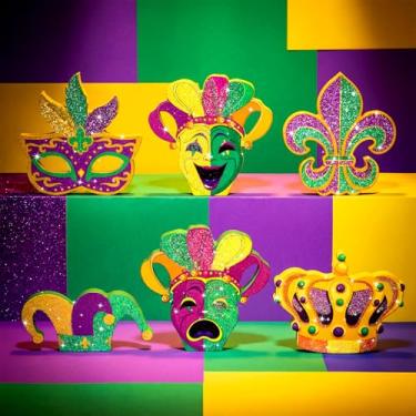 Imagem de Youyole 6 peças de decoração de mesa de madeira para carnaval, decoração de carnaval, decorações rústicas de carnaval, decorações de carnaval, decoração de carnaval, decoração de mesa, mesa de centro