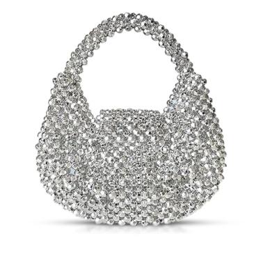 Imagem de Bolsa feminina clutch com miçangas, bolsas de noite, bolsas quadradas, sacola para festa, casamento, viagem (prata), Prata, One Size