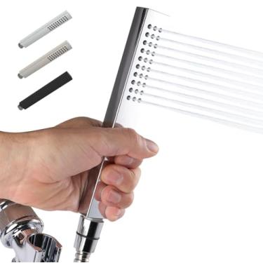 Imagem de SUPPLYGIANT Chuveiro de alta pressão, cabeça de chuveiro portátil, varinha de chuveiro cromada, 2,5 GPM, pulverizador de chuveiro de design moderno, rosto de 5 cm
