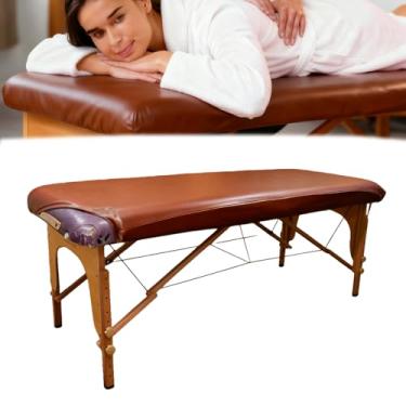 Imagem de Capa de mesa de massagem de 81 cm de largura | 100% PU, protetor de mesa de massagem | Capa de mesa de massagem de vinil limpável, reutilizável e impermeável para mesas de massagem quadradas (marrom