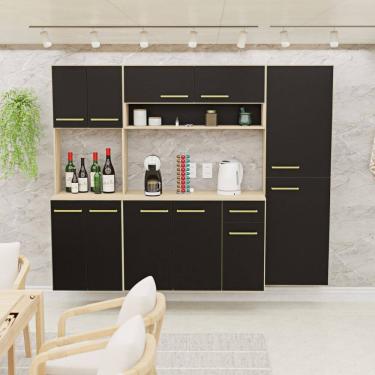 Imagem de Cozinha Modulada Completa Compacta Torre Quente Armário Aéreo e Balcão Auxiliar Aura Dubai/Preto