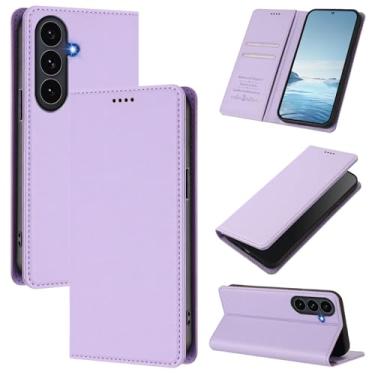 Imagem de Capa carteira fina para Samsung Galaxy S23 FE com capa flip magnética, compartimentos para cartões e suporte, bloqueio RFID, compatível com carregamento sem fio, capa protetora à prova de choque (roxa