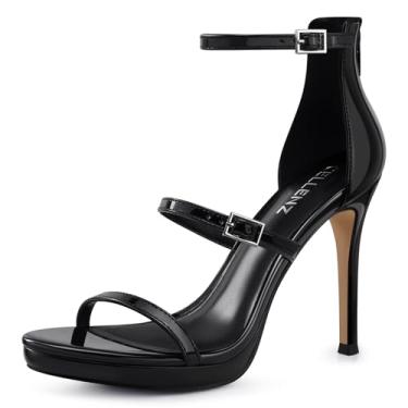Imagem de CELLENZ Salto alto feminino stiletto: salto alto confortável de 10 cm festa de formatura casamento, salto plataforma peep toe, preto branco prata ouro sandálias de salto com tiras, 02 Preto