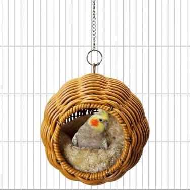 Imagem de Apatal Ninho de pássaros de vime para gaiola, casa de periquito pendurado, cama de reprodução de papagaios à prova de mastigação, pequenos periquitos, cabana de balanço, acessórios de gaiola de