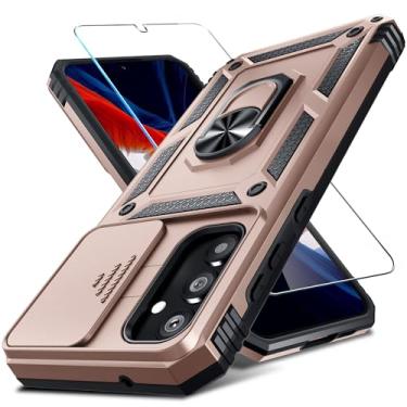 Imagem de RMOCR Capa para Samsung Galaxy A55 5G com protetor de tela, capa protetora de corpo inteiro resistente à prova de choque, capa de lente de câmera deslizante embutida + suporte de anel de dedo estável,