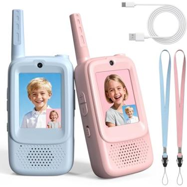 Imagem de Walkie Talkies de vídeo para crianças, pacote com 2 Walkies Talkies de vídeo recarregáveis, com câmera HD e voz, jogos internos e externos, acampamento, caminhada para meninos e meninas de 3 a 12 anos